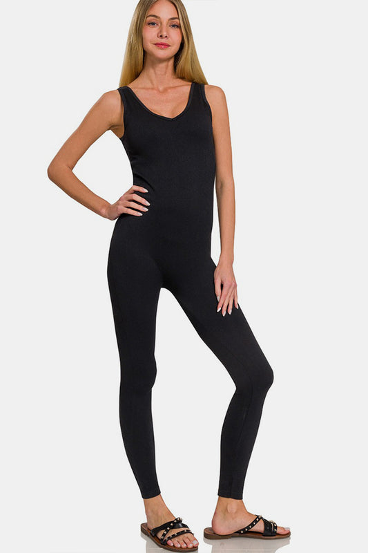 Zenana I Decide My Vibe Ribbed Bra Padded Sports Seamless Jumpsuit