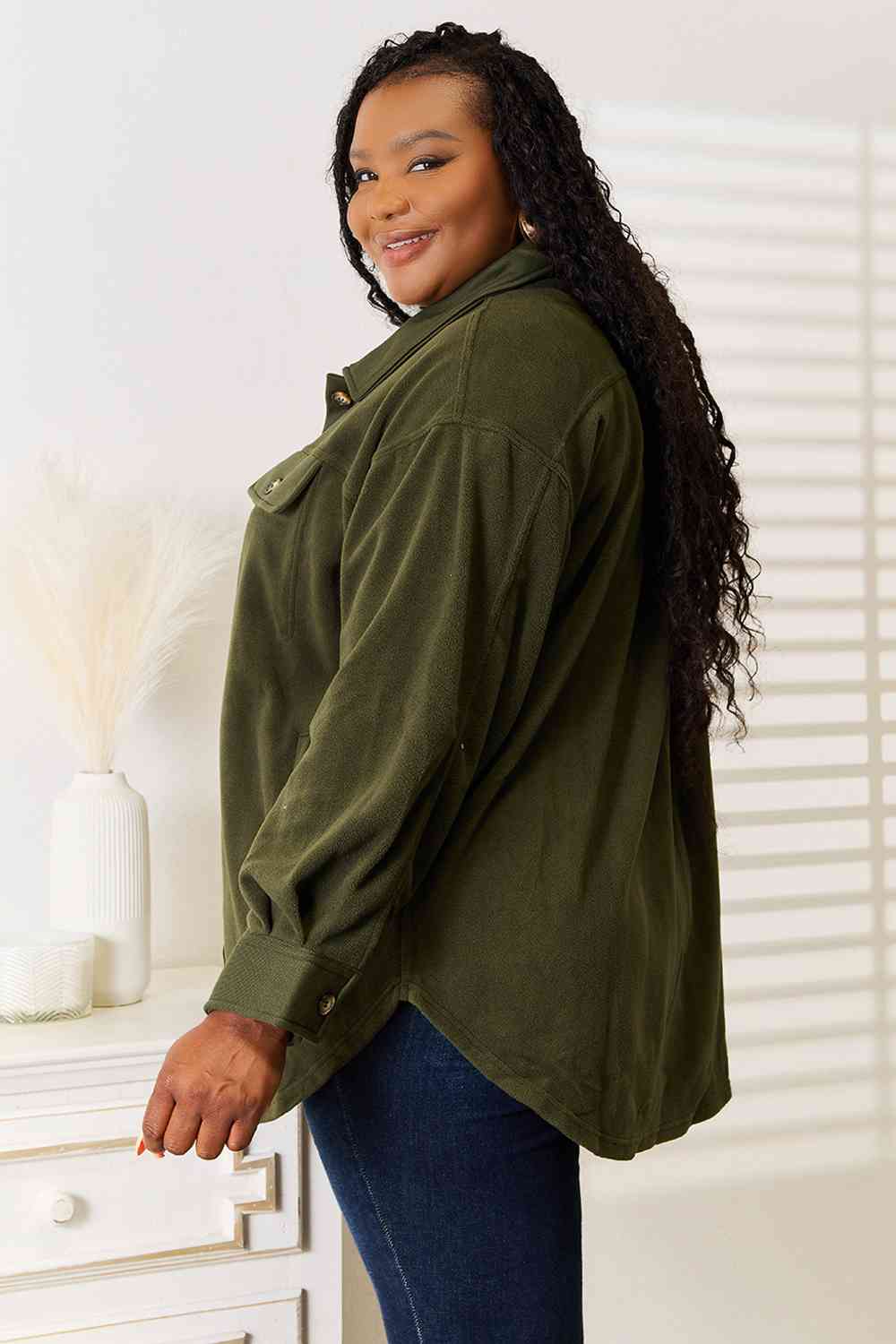 Heimish Cozy Girl Button Down Shacket in Army Green