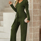 Wife Mom Boss Belted Long Puff Sleeve V-Neck Jumpsuit