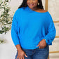 Zenana Fall Vibin' Batwing Sleeve Blouse in Cobalt Blue