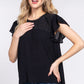 ACTIVE BASIC Catches The Eye Ruffle Short Sleeve Crochet Blouse in Black