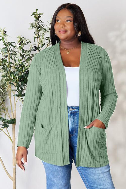 Basic Bae All Day Everyday Ribbed Open Front Cardigan with Pockets