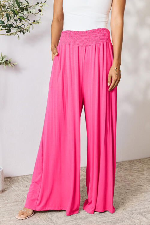 Double Take Phenomenally Me Smocked Wide Waistband Wide Leg Pants