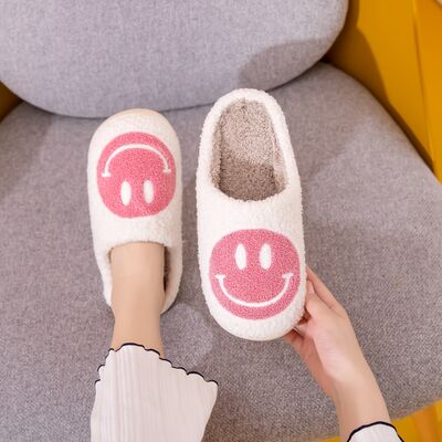 Melody A Perfect Day Smiley Face Cozy Slippers in White/Pink