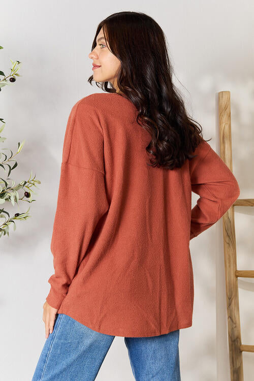 BOMBOM Love Is Brewing Drop Shoulder Long Sleeve Blouse with Pockets