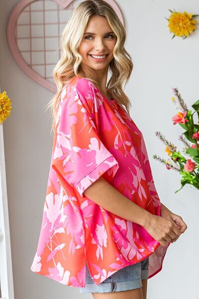 First Love Blossoms and Sunshine Slit Printed Half Sleeve Blouse