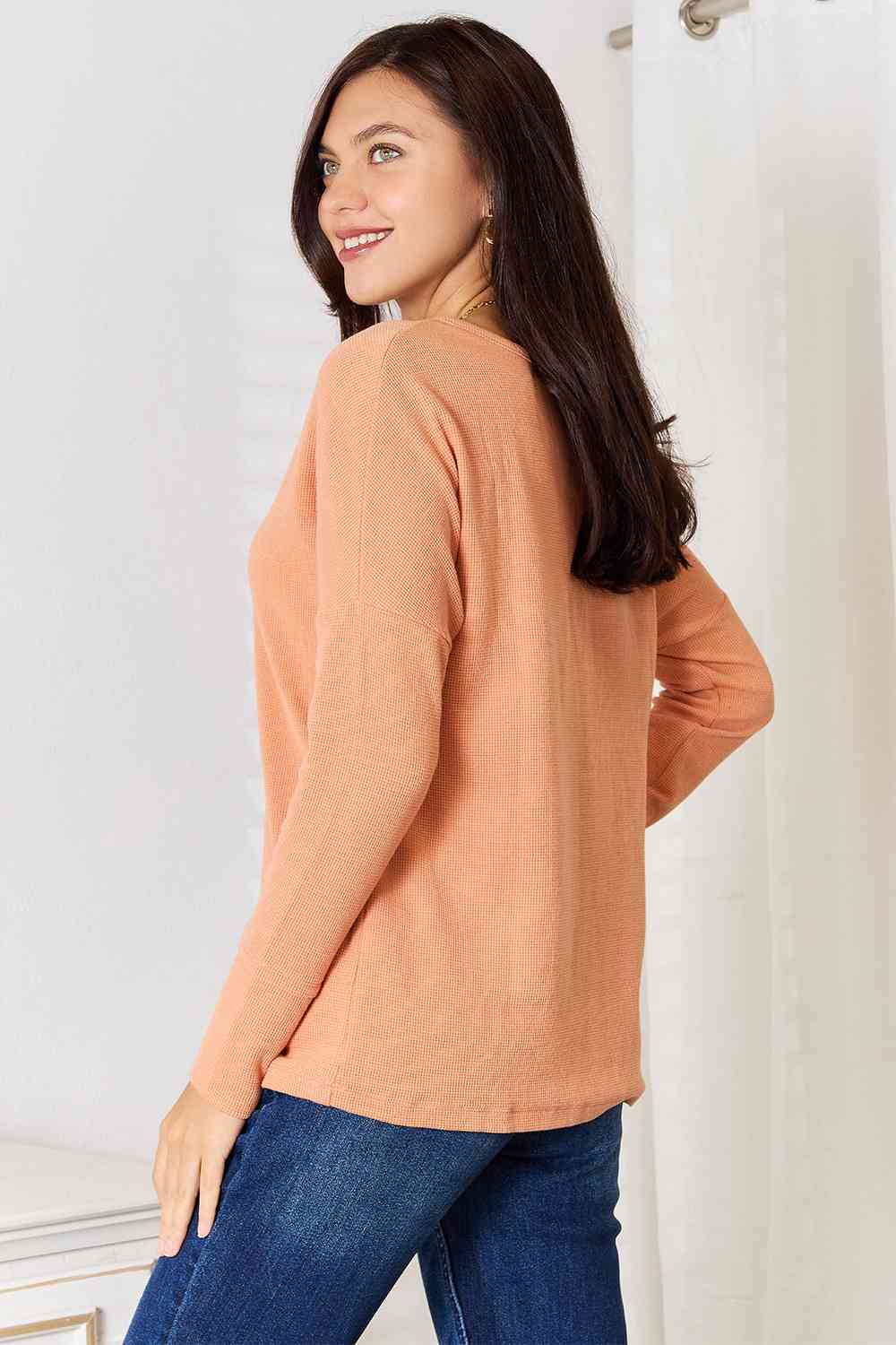 Basic Bae Pumpkin Patch Half Button Long Sleeve Top