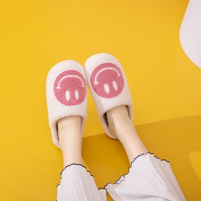 Melody A Perfect Day Smiley Face Cozy Slippers in White/Pink