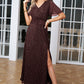 Small Town Glitter V-Neck High Slit Glitter Maxi Dress