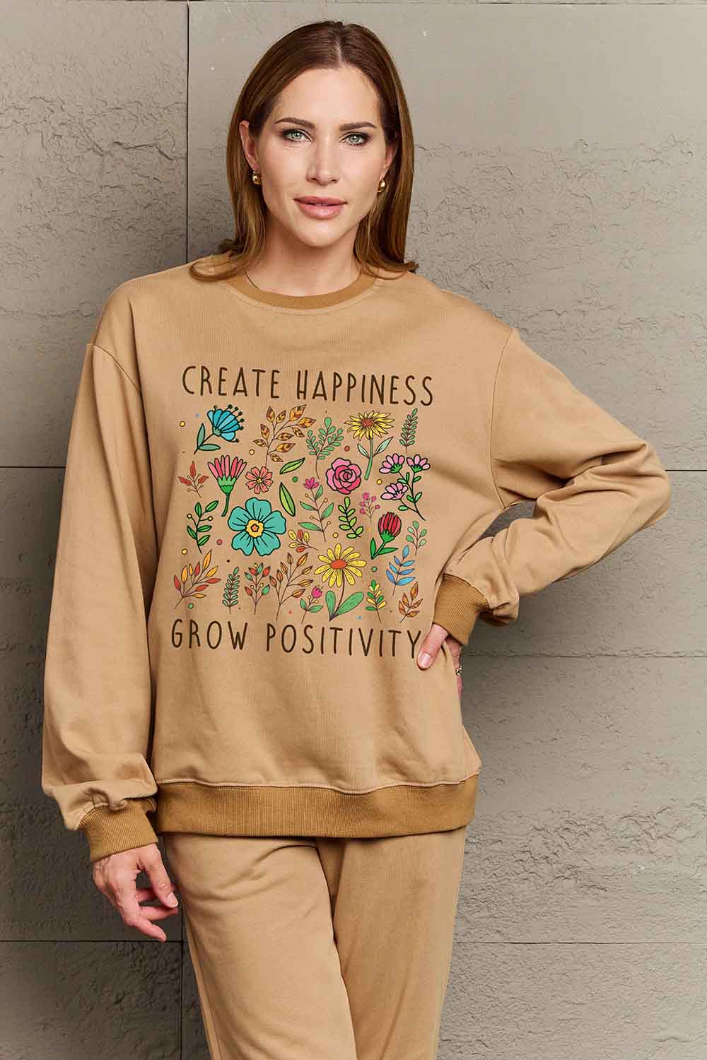 Simply Love CREATE HAPPINESS  GROW POSITIVITY Graphic Sweatshirt