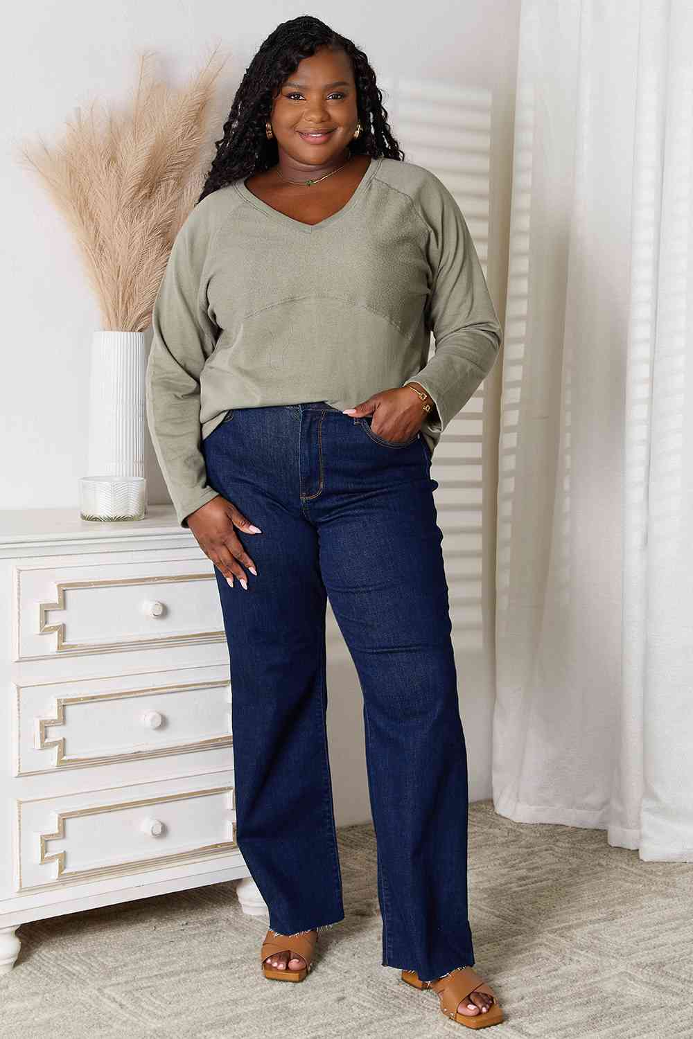 Culture Code Sipping Tea V-Neck Long Sleeve T-Shirt