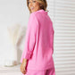 Double Take Think Pink Textured Shirt and Elastic Waist Shorts Set