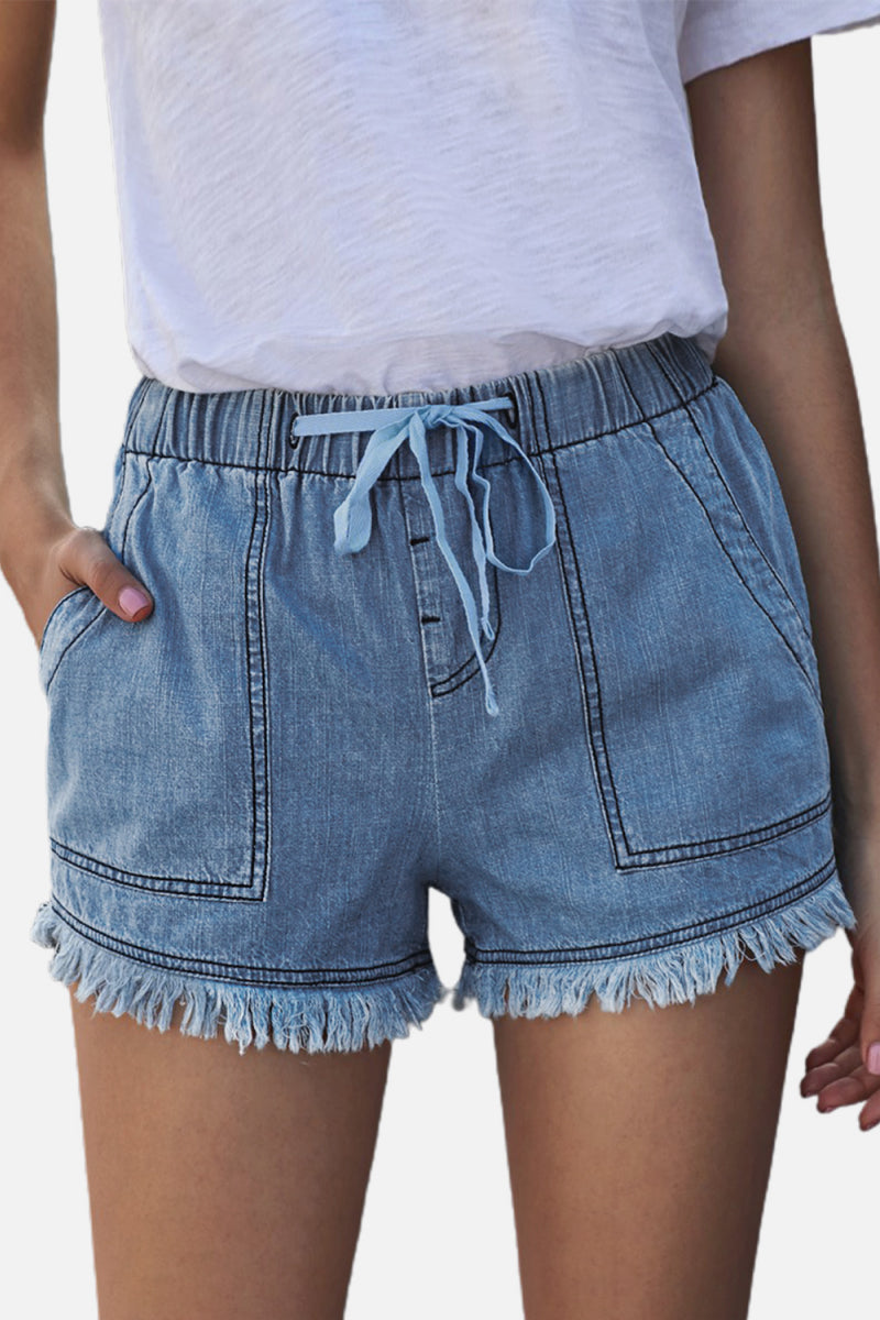 Don't Underestimate Me Pocketed Frayed Denim Shorts