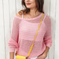 Double Take Blushing At The Shore Openwork Dropped Shoulder Knit Top