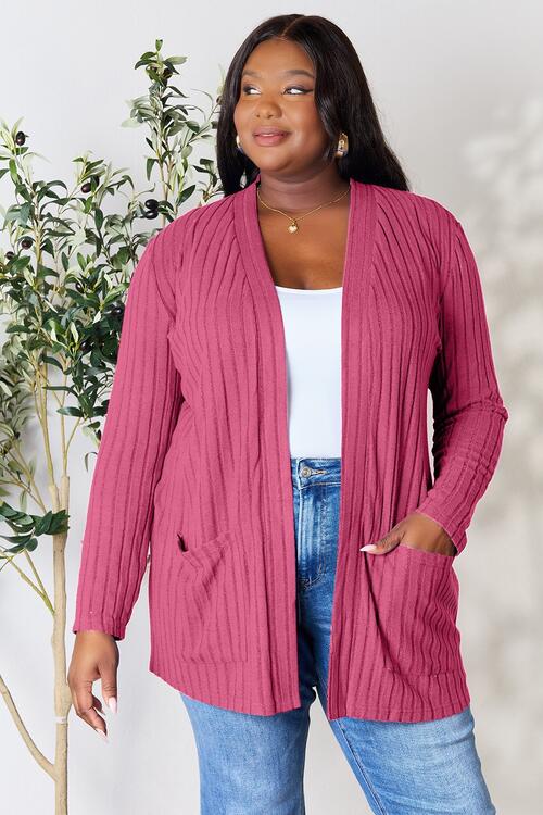 Basic Bae All Day Everyday Ribbed Open Front Cardigan with Pockets