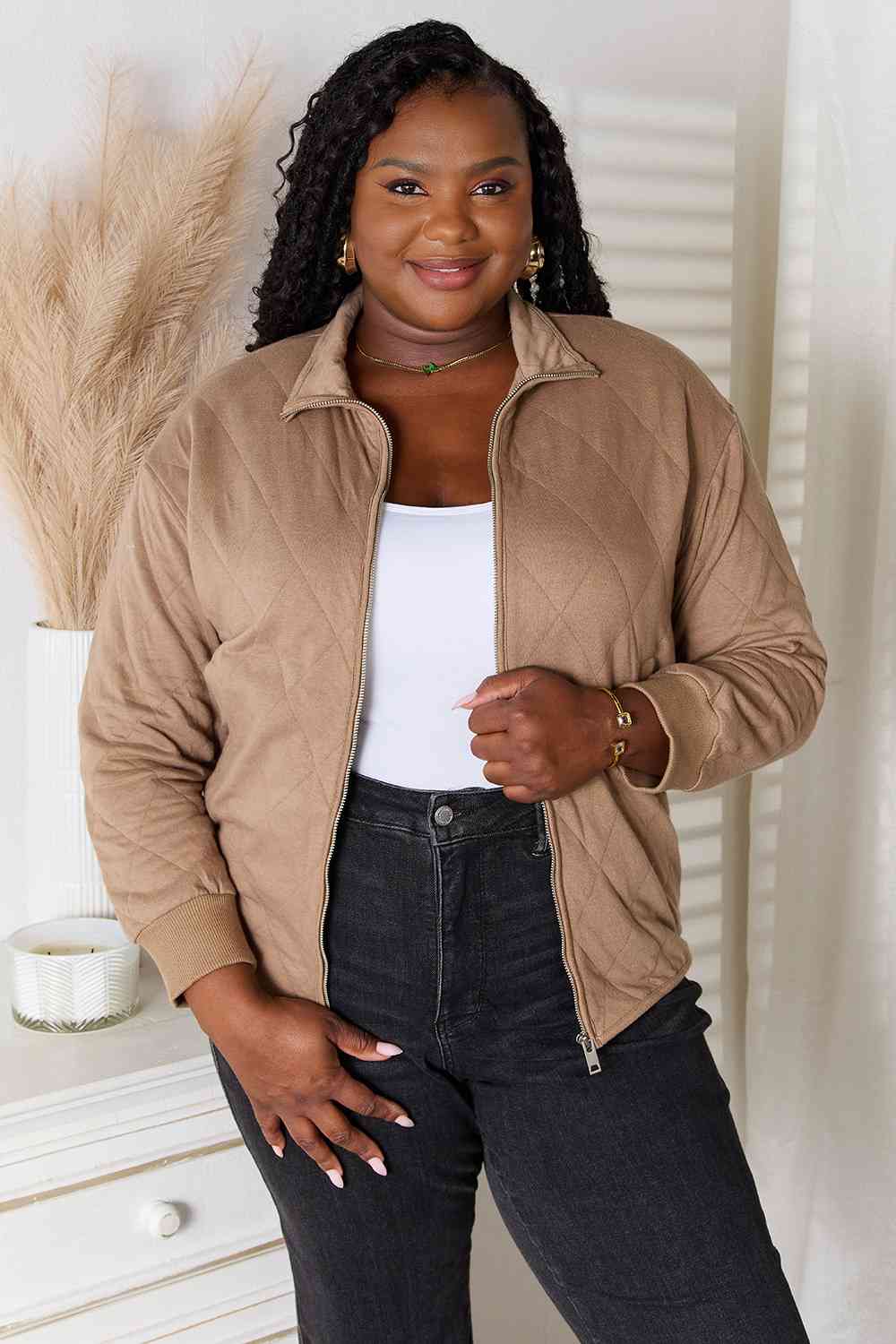 Heimish Chill Mode Zip-Up Jacket with Pockets in Mocha