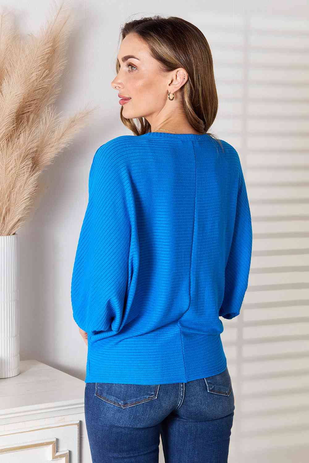 Zenana Fall Vibin' Batwing Sleeve Blouse in Cobalt Blue