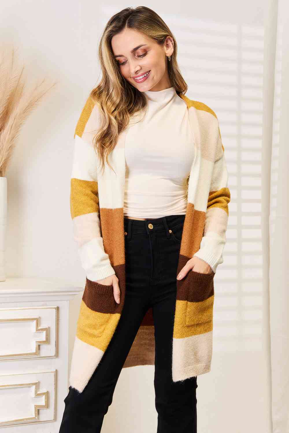 Woven Right I Like You A Latte Color Block Cardigan