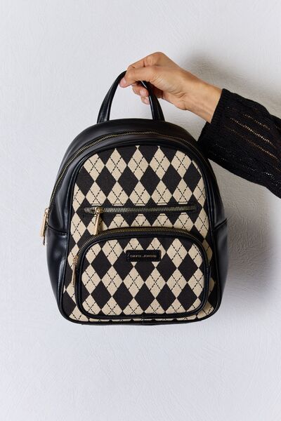 David Jones Taking The Scenic Route Argyle Pattern PU Leather Backpack