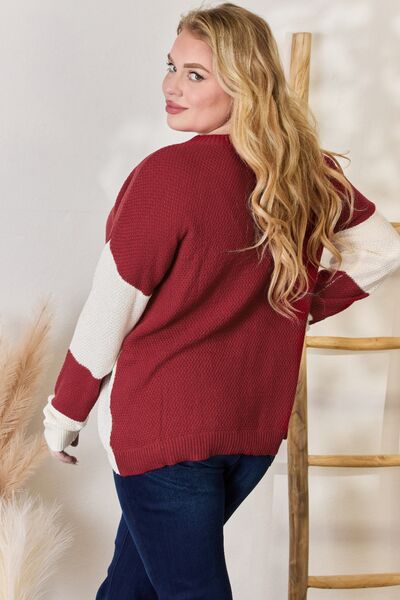 Hailey & Co You Are The Canvas Color Block Dropped Shoulder Knit Top in Red