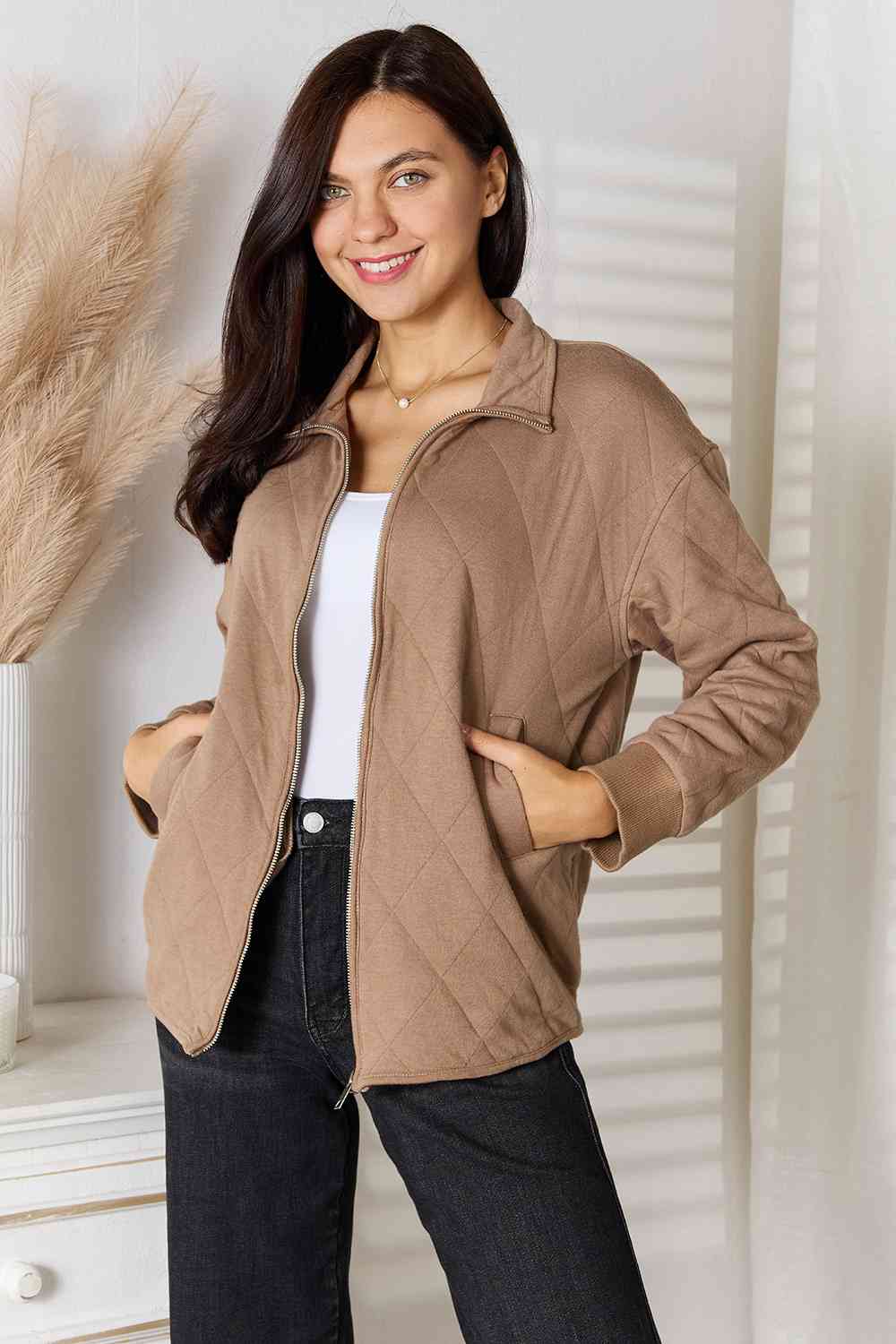 Heimish Chill Mode Zip-Up Jacket with Pockets in Mocha