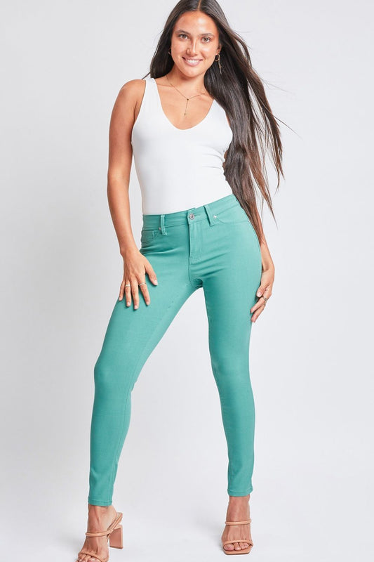 YMI Jeanswear Kate Hyperstretch Mid-Rise Skinny Pants in Sea Green