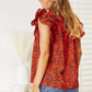 Double Take Wildflowers Flutter Sleeve Floral Notched Neck Blouse