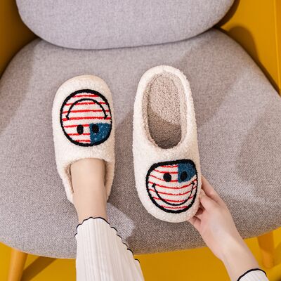 Melody A Perfect Day Smiley Face Cozy Slippers in American Flag