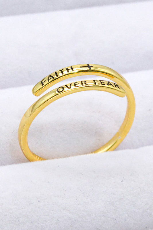 FAITH OVER FEAR 18K Gold-Plated Bypass Ring