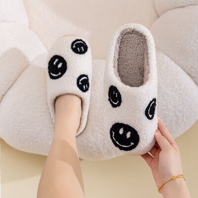 Melody A Perfect Day Smiley Face Cozy Slippers in Black Smile Mix