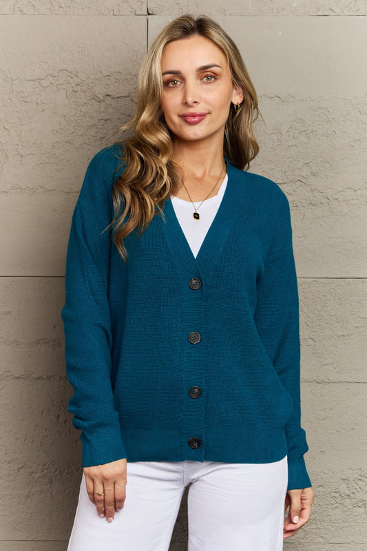 Zenana Kiss Me Tonight Button Down Cardigan in Teal