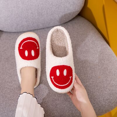 Melody A Perfect Day Smiley Face Cozy Slippers in White/Red