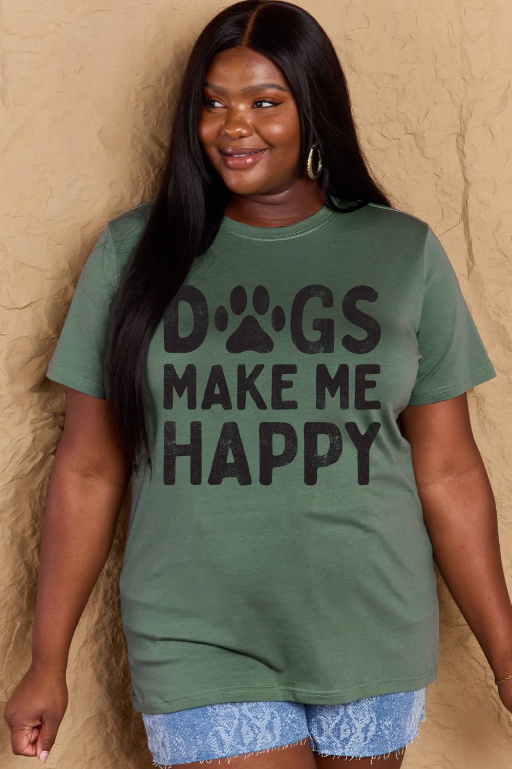Simply Love DOGS MAKE ME HAPPY Graphic Cotton T-Shirt