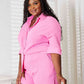 Double Take Think Pink Textured Shirt and Elastic Waist Shorts Set
