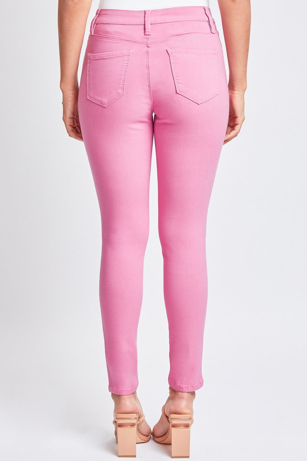 YMI Jeanswear Kate Hyperstretch Mid-Rise Skinny Pants in Flami-Flamingo