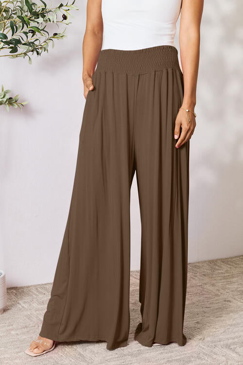 Double Take Phenomenally Me Smocked Wide Waistband Wide Leg Pants