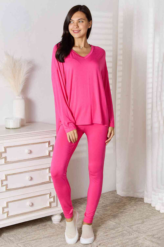 Basic Bae Ready To Unwind V-Neck Soft Rayon Long Sleeve Top and Pants Lounge Set