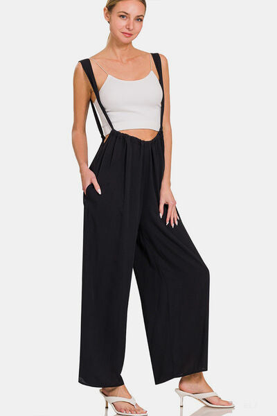 Zenana In The Spotlight Tie Back Suspender Jumpsuit with Pockets