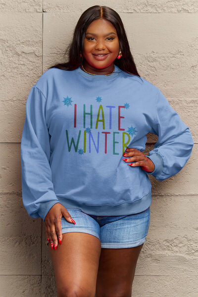 Simply Love I HATE WINTER Dropped Shoulder Graphic Sweatshirt