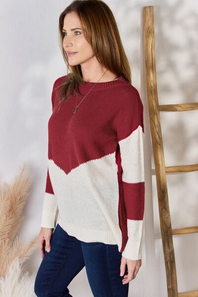 Hailey & Co You Are The Canvas Color Block Dropped Shoulder Knit Top in Red