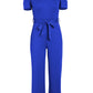 Wife Mom Boss Belted Puff Sleeve V-Neck Jumpsuit in Royal Blue