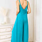 Double Take All Night Soft Rayon Spaghetti Strap Tied Wide Leg Jumpsuit with Pockets