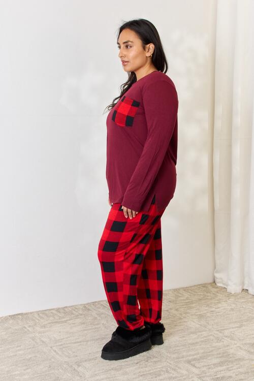 Zenana Whispering Stars Plaid Top and Pants Pajama Set