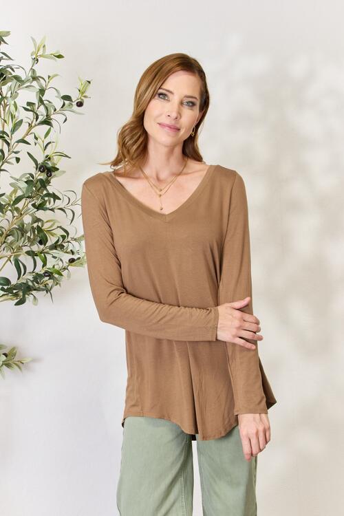 Zenana Glamour and Grace Long Sleeve V-Neck Top