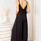 Double Take All Night Soft Rayon Spaghetti Strap Tied Wide Leg Jumpsuit with Pockets