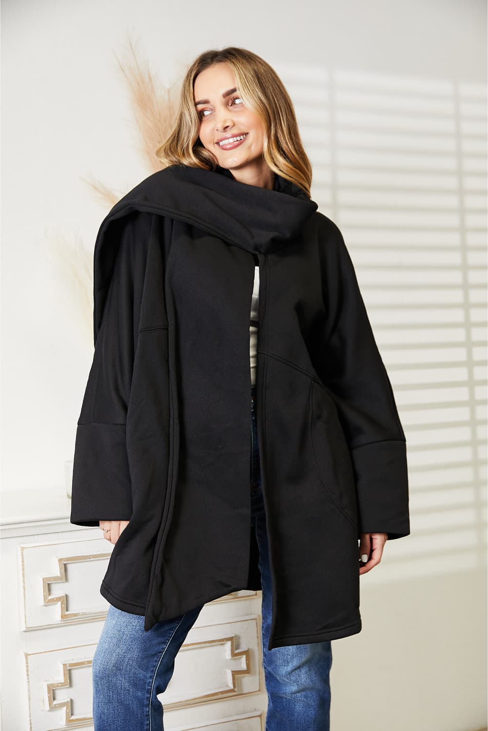 HEYSON Cuddled Up Open Front Cardigan with Scarf Design