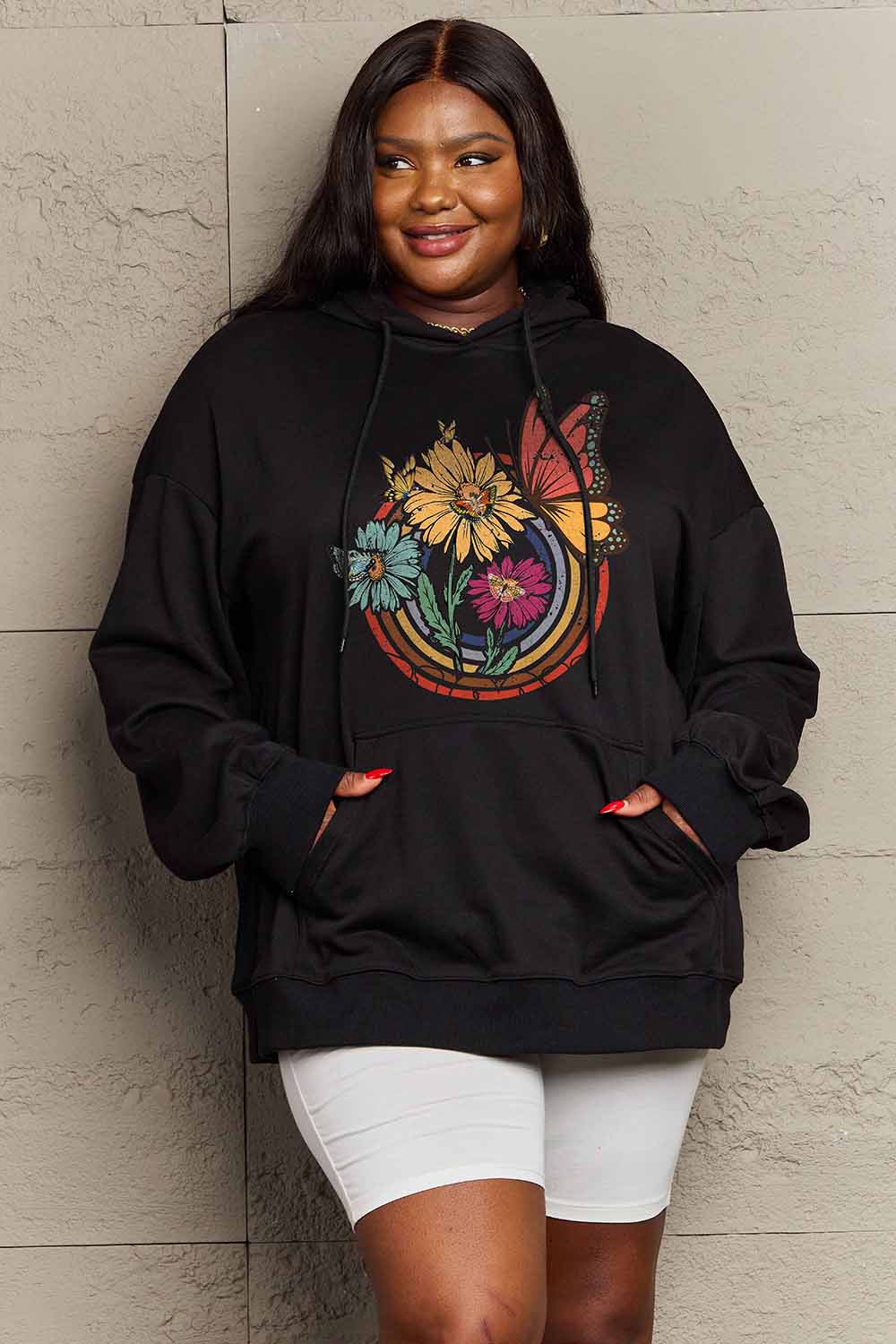 Simply Love Butterfly and Flower Graphic Hoodie