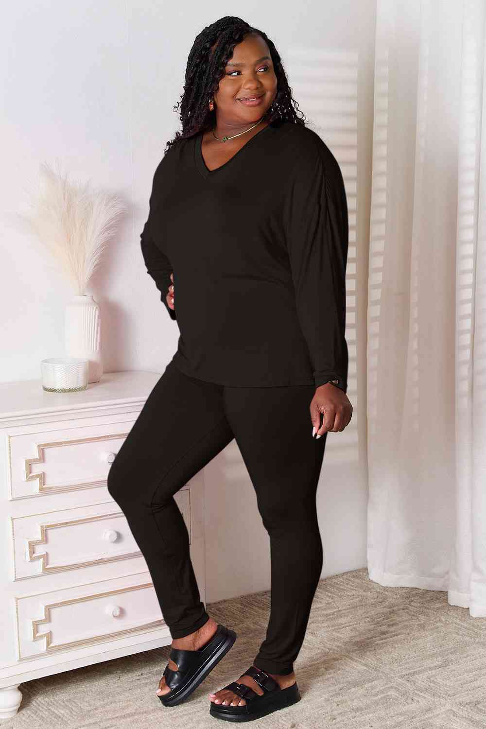 Basic Bae Ready To Unwind V-Neck Soft Rayon Long Sleeve Top and Pants Lounge Set