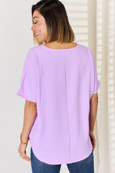Zenana Livin' Life Texture Short Sleeve T-Shirt in Bright Lavender