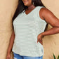 Doublju Talk To Me Striped Sleeveless V-Neck Top in Green